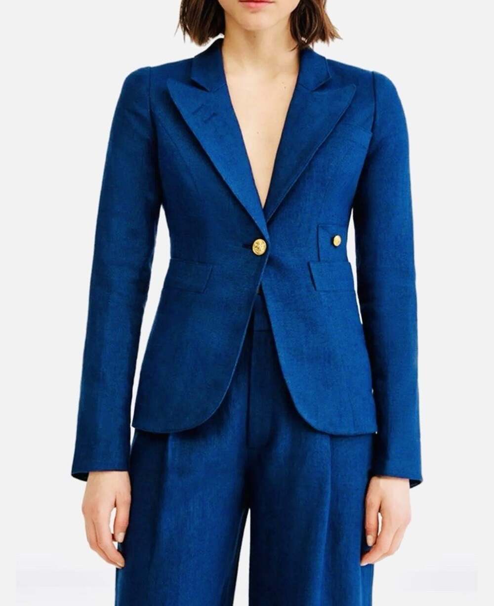 Smythe Blue Wool Single Breasted Gold Button Tailored Blazer Size 12